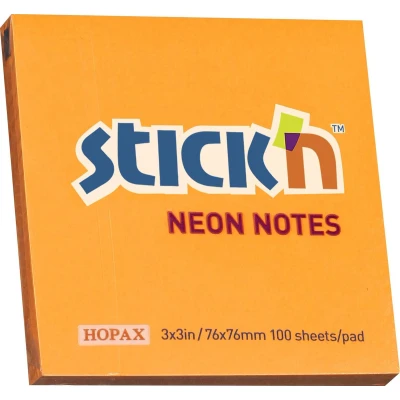 Afbeelding van Stick&#039;n sticky notes 76x76mm, neon oranje, 100 memoblaadjes