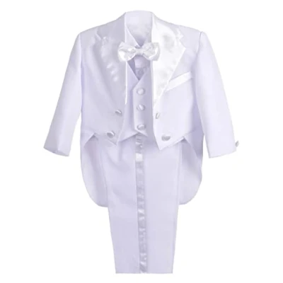 Afbeelding van Lito Angels Smoking voor baby&#039;s, jongens, 5 delige set (blazer, vest, overhemd, vlinderdas en broek), bruiloftskostuum, ceremonie, doop, maat 3 12 maanden, wit/zwart/ivoor, Wit.