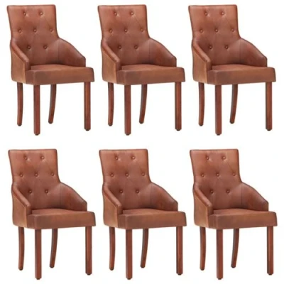 Afbeelding van vidaXL Eetkamerstoelen 6 st echt geitenleer bruin