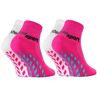 Afbeelding van Rainbow Socks meisjes en jongens, antislip sokken voor sport, 2 x wit/roze