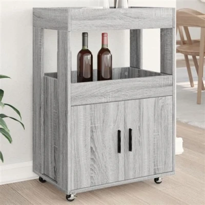 Afbeelding van Drankkar 60x39,5x89 cm bewerkt hout grijs sonoma eikenkleurig