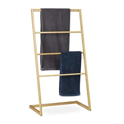 Afbeelding van Relaxdays handdoekrek badkamer handdoekenrek staand handdoekhouder bamboe 4 roedes