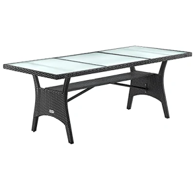Afbeelding van Casaria Polyrattan Tafel Veiligheidsglasblad 190x90x74 cm Zwart