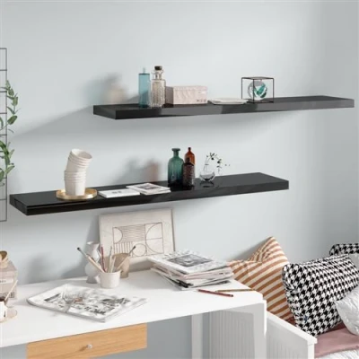 Afbeelding van Wandschappen zwevend 2 st 120x23,5x3,8 cm MDF hoogglans zwart