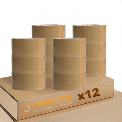Afbeelding van MOLTA SOLVENTA PLUS BRUINE pakkettape 48 mm x 55 m Pakketplakband Kartontape Verpakkingstape voor pakketten en dozen 12 Rollen NATURAL RUBBER
