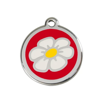 Afbeelding van Daisy Flower Red roestvrijstalen hondenpenning medium/gemiddeld dia. 3 cm RedDingo