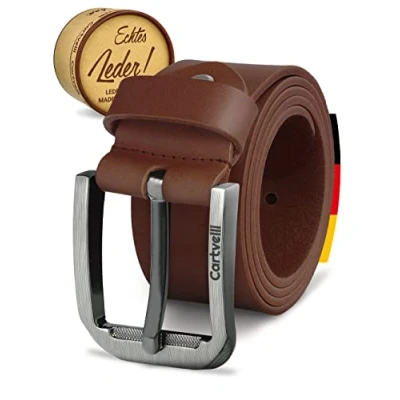 Afbeelding van Cartvelli Premium leren riem voor heren, gemaakt in Duitsland, met geschenkdoos, echt lederen riem, 40 mm, Bruin Cognac