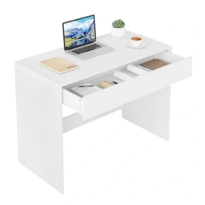 Afbeelding van ESituro 100 cm Bureau met lade, computerbureau, tafel, thuiskantoor, klein kantoor, kaptafel, make uptafel, wit