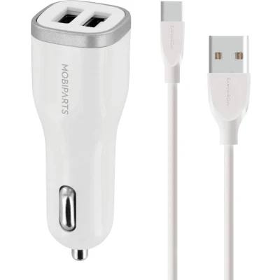 Afbeelding van Mobiparts Car Charger Dual USB 24W/4.8A + C Kabel Wit