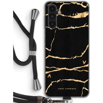 Afbeelding van Case Company® hoesje met Koord geschikt voor Samsung Galaxy A04s Gouden marmer Telefoonhoesje Zwart Bescherming aan alle Kanten en Over de Schermrand