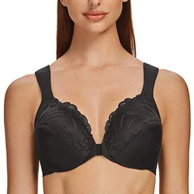 Afbeelding van MELENECA Dames bh voorsluiting oversized met beugel kant zonder vulling beha, zwart.