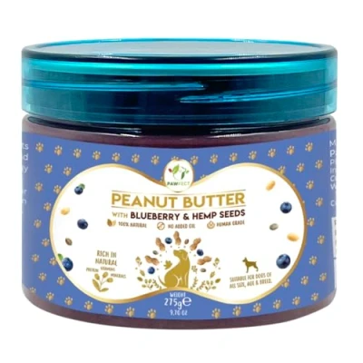Afbeelding van Pawfect Pindakaas voor de hond Blauwe bessen &amp; Hennepzaden 275 gr.