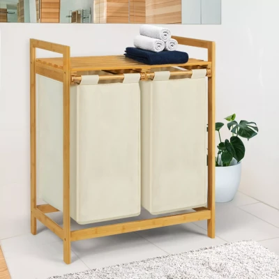 Afbeelding van Bac à linge double bambou ALI tissu écru