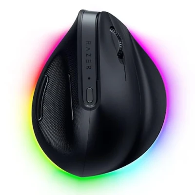 Afbeelding van Razer Pro Click V2 Vertical Ergonomische verticale draadloze muis voor rechtshandigen AI ondersteuning 30K optische sensor (tot 6 maanden batterijduur, Chroma RGB, 9 toetsen), zwart