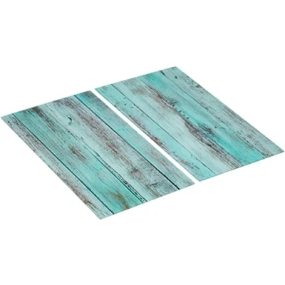Image de WENKO Allstar plaque de protection en Verre Blue Wood Set 2 2, couvre cuisson pour plaques vitrocéramiques ou induction, trempé, 30 x 0.8 52 cm, Multicolore