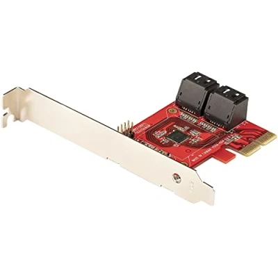 Image de StarTech.com Carte PCI Express SATA 4 ports Contrôleur PCIe SATA ASM1166 Non Raid Convertisseur 3.0 vers Connecteurs Empilés d&#039;Extension (4P6G PCIE CARD) de stockage 6Gb/s profil bas P