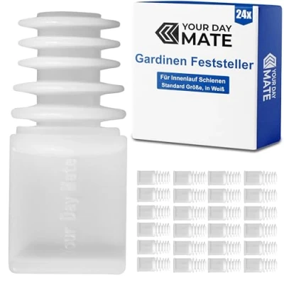 Afbeelding van Set van 24 witte kunststof gordijnstoppers voor loopkamers 9 tot 11 mm, gordijnrails zoals GE, P2Ü, gordijnrailblokkering, eindstoppers,