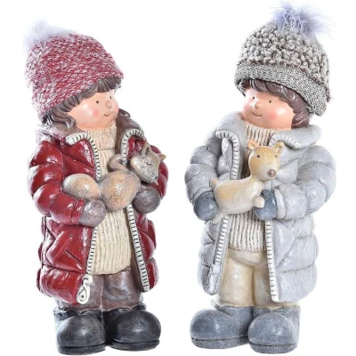 Afbeelding van Kerstversiering DKD Home Decor Polyester Hars Kinderen (15 x 12 35 cm) (2 Stuks)