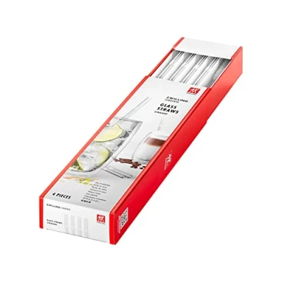 Afbeelding van ZWILLING Herbruikbare rechte rietjes van borosilicaatglas voor warme of koude dranken, 4 + 1 reinigingsborstel, lengte 23 cm, kleur: transparant, Sorrento serie