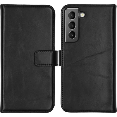 Afbeelding van Selencia Hoesje Geschikt voor Samsung Galaxy S22 Met Pasjeshouder Echt Lederen Bookcase Zwart