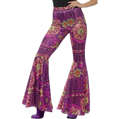 Afbeelding van Smiffy&#039;s Hippie Kostuum Wilde Wijde Pijpen Broek Vrouw Paars Small / Medium Carnavalskleding Verkleedkleding