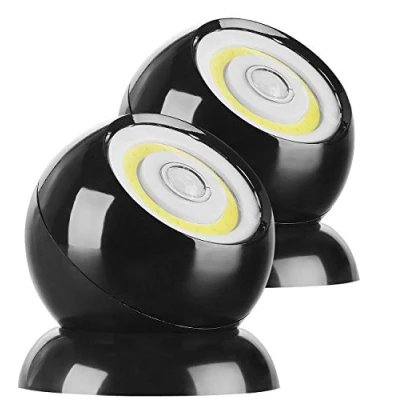Afbeelding van Lunartec Kastverlichting: set van 2 superheldere COB led lampen op batterijen met PIR sensor, 200 lm, zwart (led batterijen, schijnwerpers tafellamp batterijen)