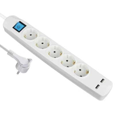 Afbeelding van MaxTrack stekkerdoos met 5 contacten en 2x USB / wit 3 meter