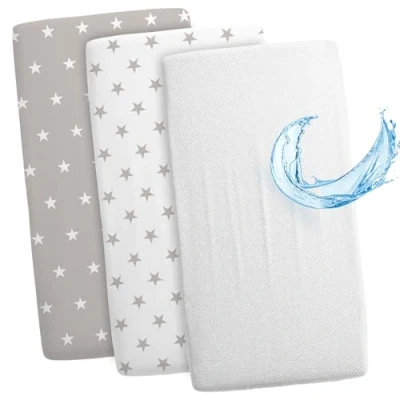 Afbeelding van Cododo Hoeslaken voor reiswieg, 2 stuks, 83 x 50 cm, met matrasbeschermer, waterdicht, compatibel wiegen, kinderwagen, cm