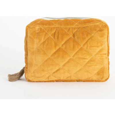 Afbeelding van Donkergele velvet toilettas