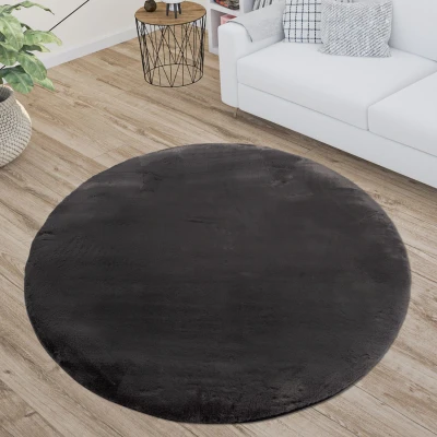 Afbeelding van Paradise Fluffy Vacht Vloerkleed Hoogpolig Antraciet Effen Tapijt 120 cm rond