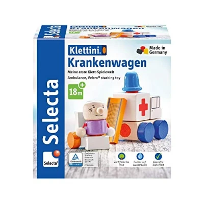 Afbeelding van Selecta Spielzeug Speelset Ziekenauto Junior Hout Naturel/wit 7 delig