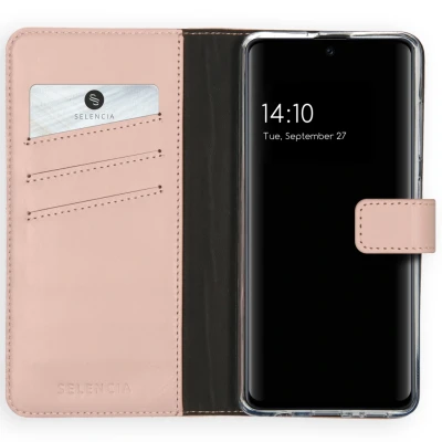Afbeelding van Selencia Hoesje Geschikt voor Samsung Galaxy A51 Met Pasjeshouder Echt Lederen Bookcase Roze