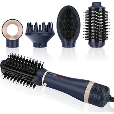 Afbeelding van PARWIN PRO BEAUTY 4 in 1 kappersset met haarborstel en opzetstukken voor drogen, gladmaken, volume styling, ionenverzorging, 1000 W, Pruisisch blauw
