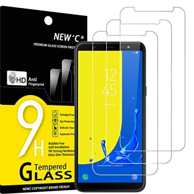 Afbeelding van NEW&#039;C Displaybeschermfolie van gehard glas voor Samsung Galaxy J6 2018 (SM J600F), zonder luchtbellen, zeer robuust (0,33 mm HD ultra transparant), hardheid 9H, 3 stuks