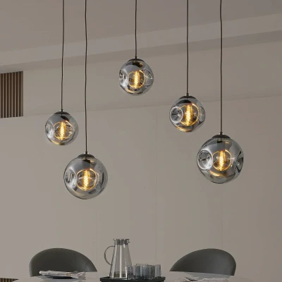 Afbeelding van Lindby hanglamp Valentina, E27, 125,5cm hoog, grijs, glas
