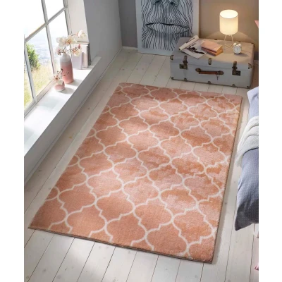 Afbeelding van Wasbaar Vloerkleed Trellis Roze/wit 80x150 Cm