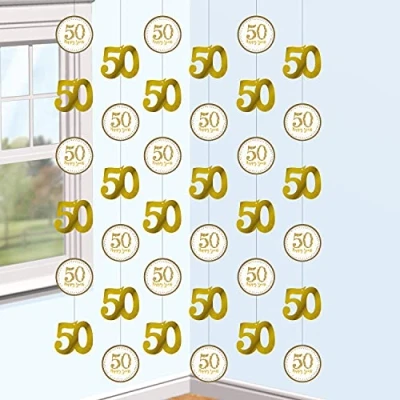 Afbeelding van Hangdecoratie 50 jaar getrouwd goud 6 stuks