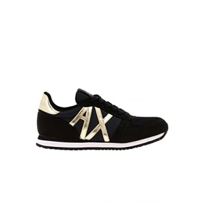 Afbeelding van Armani Exchange Sneakers laag, Dames, Maat: 38, Black/light gold Imitatieleer/ textiel