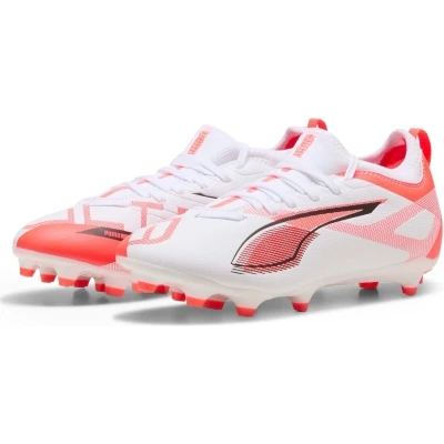 Afbeelding van PUMA Ultra 5 Match FG/AG JR Chaussures de football, blanc/noir/rouge brillant, pointure 38, blanche, noire, rouge éclatante, 34.5 EU