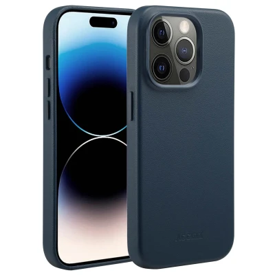 Afbeelding van Accezz Hoesje Geschikt voor iPhone 14 Pro MagSafe Leather Backcover donkerblauw