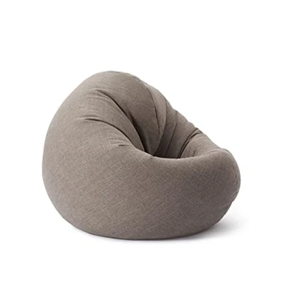 Afbeelding van Lumaland 2 in 1 linnen zitzak voor binnen, ronde comfortabele 300 l vulling, 120 x 80 75 cm, linnenlook en feel, grijs