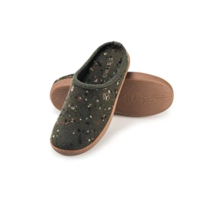 Afbeelding van ESTRO pantoffels voor heren, van vilt met rubberen zool, antislip, DUO Groen, 45 EU