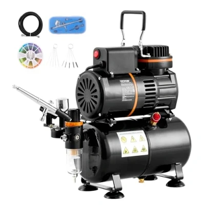 Image de VEVOR Kit d&#039;aérographe professionnel, pistolet 0,3 mm, compresseur d&#039;air à double ventilateur avec réservoir de stockage 3,5 L, support, brosses nettoyage, pour art l&#039;ongle, maquillage