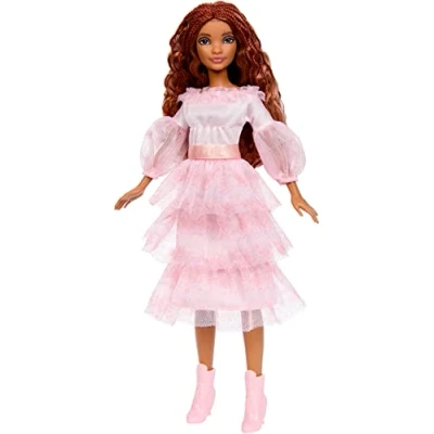 Afbeelding van Mattel Disney Ariel de zeemeermin HPD90 Feestelijke pop met roze jurk en rood haar, beweegbaar 5 gewrichten haarplezier, voor kinderen vanaf 3 jaar