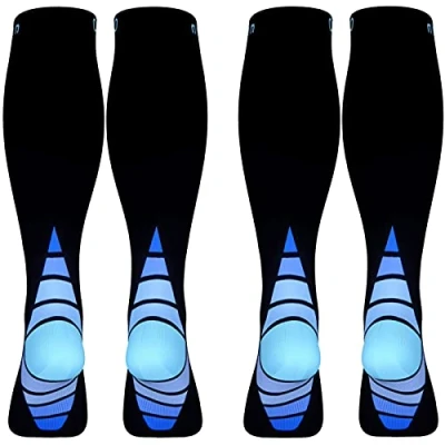 Afbeelding van 2 paar compressiekousen voor dames en heren, versnelling van het herstel, atletische afstuderen, ideaal reizen, hardlopen, verpleegsters, periostita, vlucht zwangerschap. Verbetert uithoudingsvermogen, doorbloeding, blauw zwart