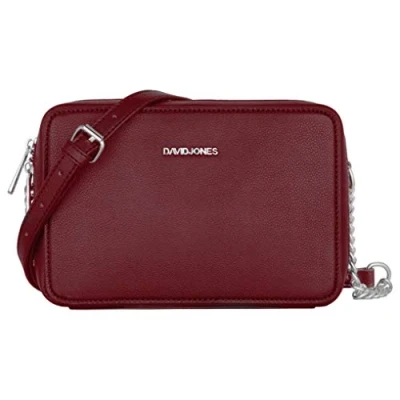 Afbeelding van David Jones Dames Kleine Crossbodytas Vierkant Ketting Schoudertas Handtas PU Leer Ritssluiting Avondtas Clutch Mode Elegant Vrouwen Meisje Crossover Tassen Bordeaux Rood