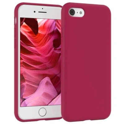 Afbeelding van EAZY CASE Premium siliconen hoesje mobiele telefoon compatibel met iPhone SE (2022/2020) / 8/7, slimcover camerabescherming en binnenvoering, beschermingshoesje, cover telefoon, Berry