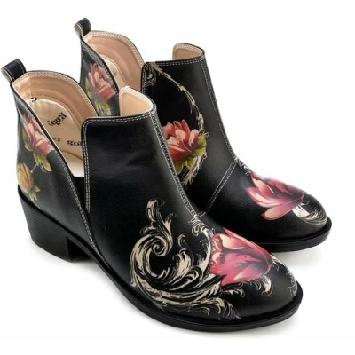 Afbeelding van Goby Elegant Floral Dames Enkellaarsjes Handgemaakt Vegan Leer Maat 37