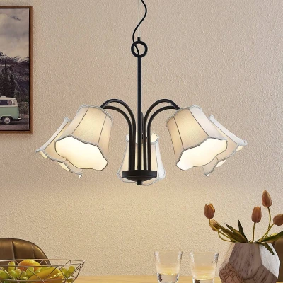 Afbeelding van Lucande Hanglamp 5lichts stof, ijzer E14 zilvergrijs, zwart