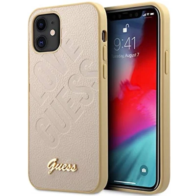 Afbeelding van iPhone 12 Mini Backcase hoesje Guess Effen Goud Kunstleer